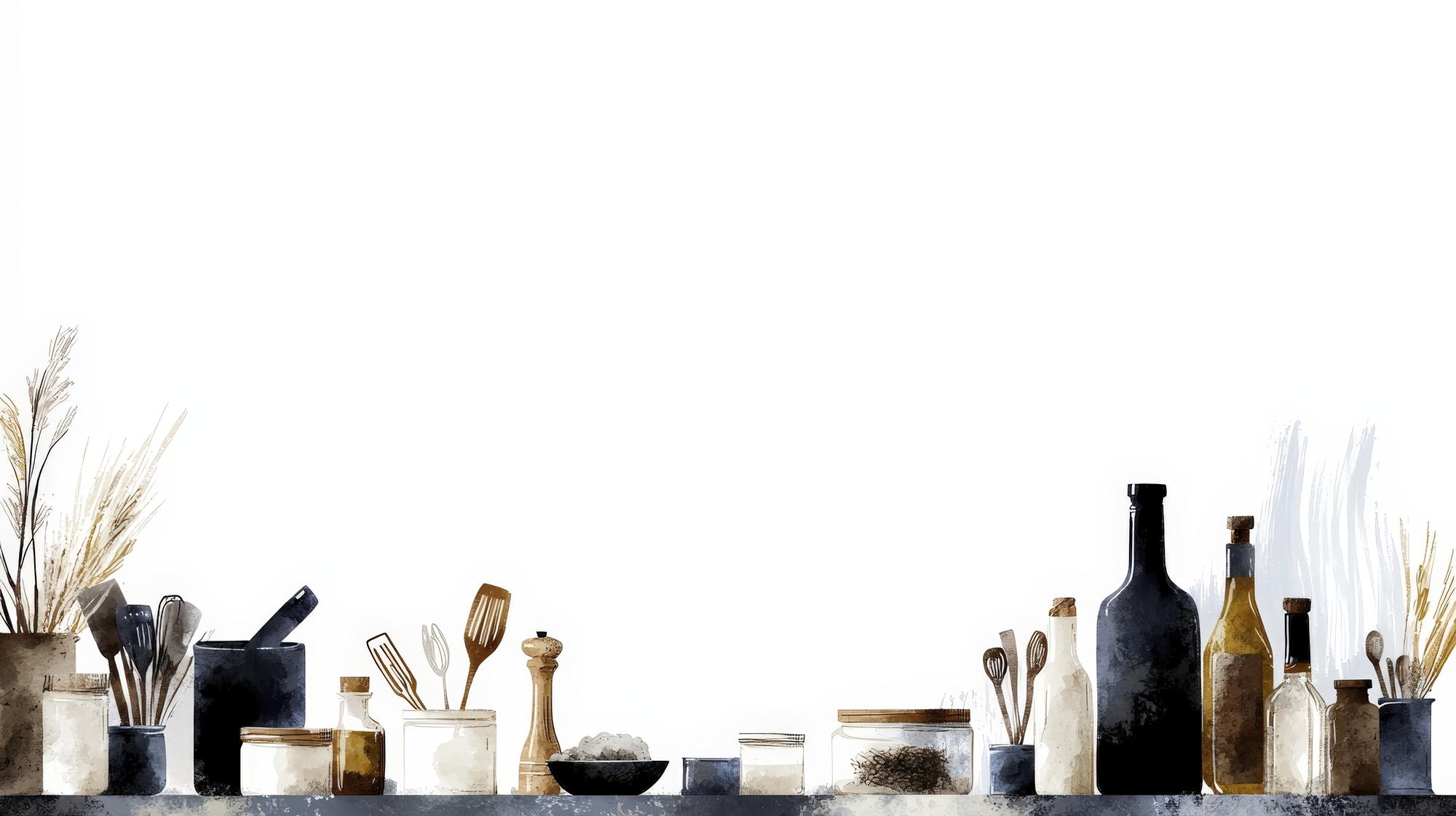 Workshop kitchen interior with utensils and sunlight